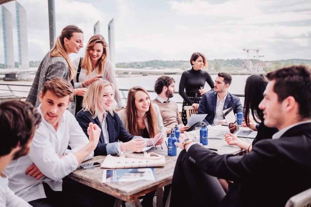 students on the terrace of hangar 18 of the Bordeaux campus